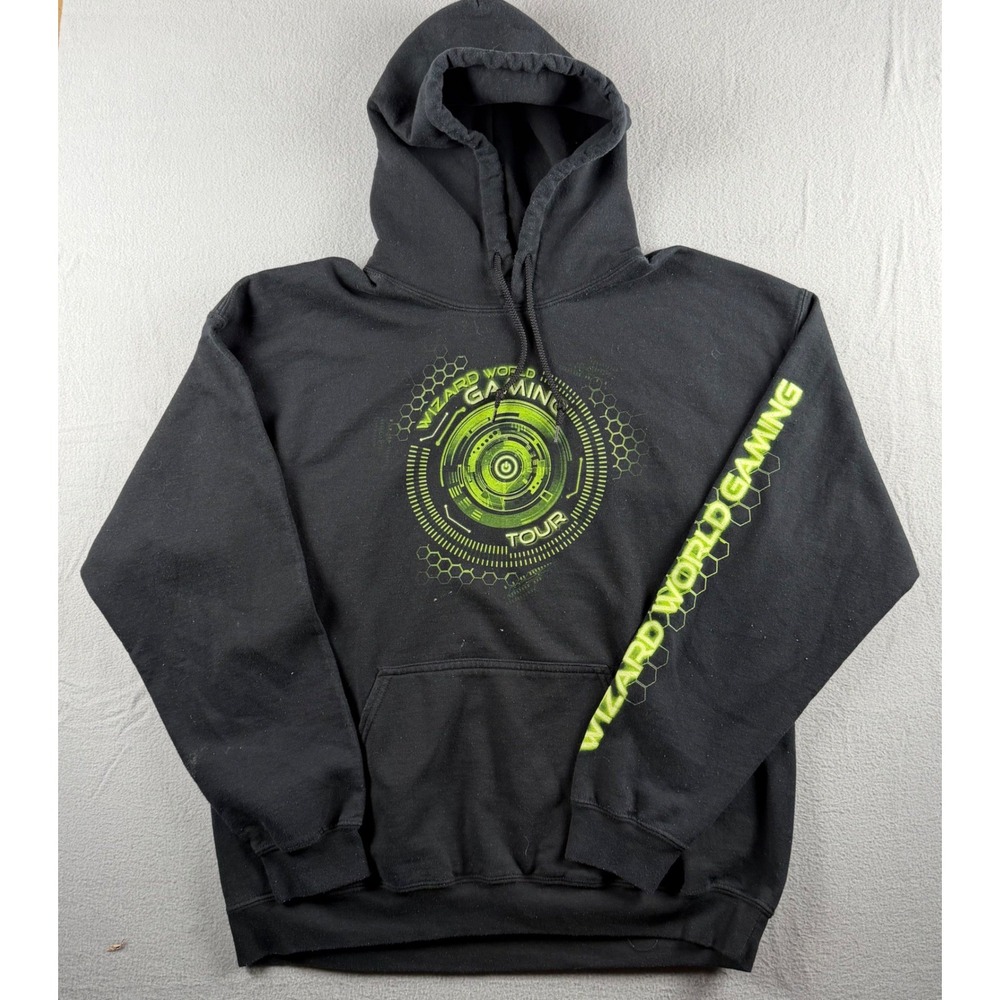 Vintage Wizard World Gaming Tour Hoodie Gildan Heavy Blend Green Mens Large